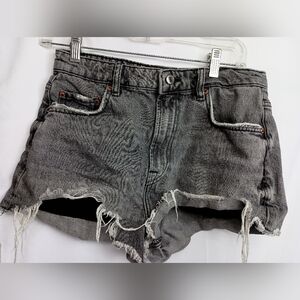ZARA Denim Gray Jean‎ Grunge Thrashed Shorts Distressed High-Waisted (#704)
